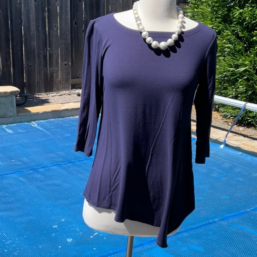 Eileen Fisher Asymmetrical Blue 3/4 Sleeve Top